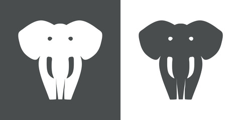 Icono plano silueta elefante en gris y blanco