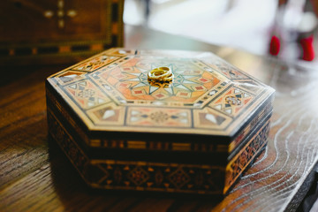 Wedding rings isolated and with space for text.