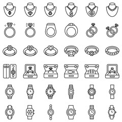 Accessories and Jewelry vector icon set, line style