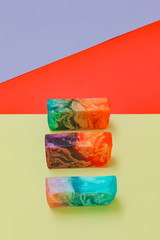 Pastel colors Natural Luxury. Marbleized effect on soap slices. Bright and soft