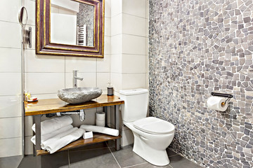 Luxury Modern contemporary interior bathroom with sink and mirror