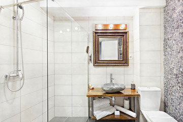 Luxury Modern contemporary interior bathroom with sink and mirror