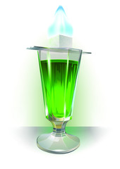 Absinth glass with sugar flame above