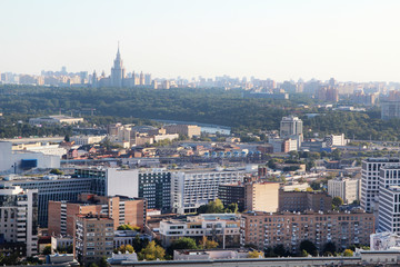 Main building of Moscow State University, view from Hotel Ukraina