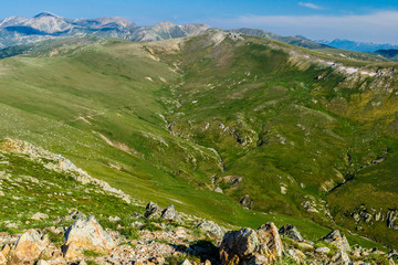 Panorama over the Pyrenees Mountains, from Costabona Peak.