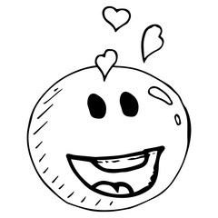 Smiling face icon. Face with a smile. Vector illustration of a smiling face with hearts. Hand drawn love face.