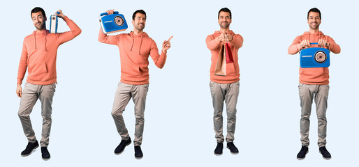 Fototapeta premium Set of brunette man over isolated background