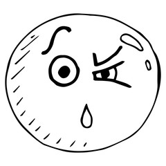 Smile face icon. Vector illustration face with emotions. Hand drawn distrust face.