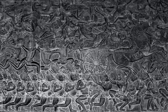 Battle -  bas relief in Angkor Wat