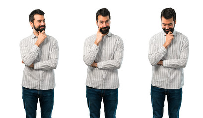 Collage of Handsome man with beard standing and looking to the front