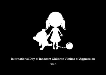 International Day of Innocent Children Victims of Aggression vector. Abused children vector illustration. Little girl with bear silhouette vector. Abused little girl icon. Important day