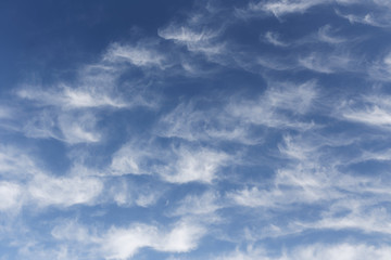 Beautiful cirrus clouds. Blue sky with beautiful clouds. Sky background