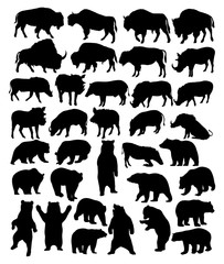 Bison Bear and Wild Boar Silhouettes, art vector design