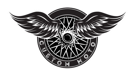 Obraz premium Vector monochrome pattern - car wheel with wings