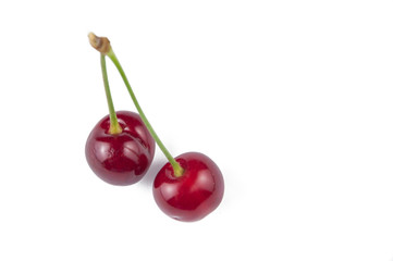 Cherries isolated on a white background.Copy space