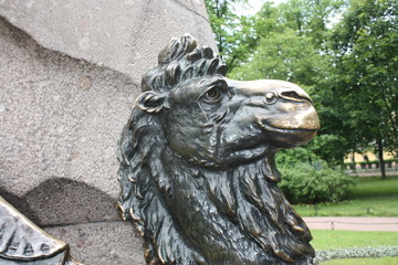 A bronze statue of a camel in the Alexander garden in St. Petersburg   