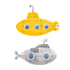 Watercolor submarine illustration
