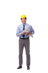 Young male architect isolated on white 
