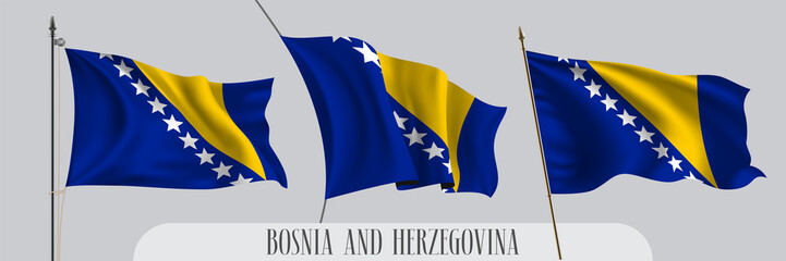 Set of Bosnia and Herzegovina waving flag on isolated background vector illustration