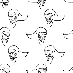 Seamless pattern with hand drawn dog face. Childish texture for fabric, textile, vector fill. Vector background .