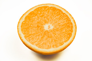 half an orange on white background, Isolated photo.