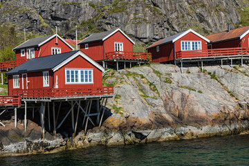 Traditional architecture in Tind fishing village on Lofoten islands, Nordland. Norway.