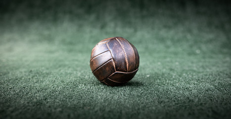 Leather ball worn to play game in the field of herbs - 270933770
