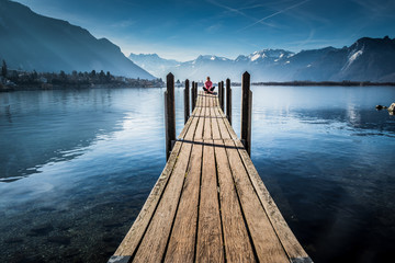 Tourist Woman at Montreux lake