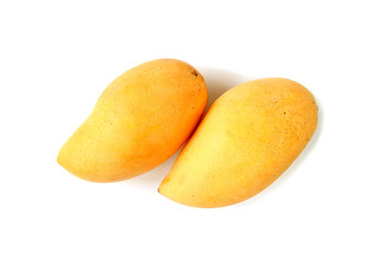 Top View of a Pair of Fresh Ripe Mangoes Isolated on White Background