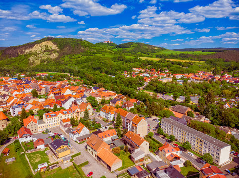 City Kahla in Thuringia Germany with forest and mountains