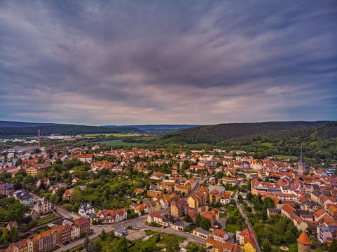 City Kahla in Thuringia Germany at sunset