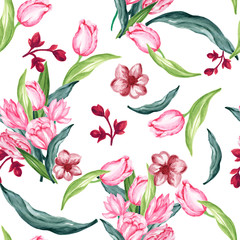 Seamless pattern background with tulip sweet wild floral garden and little colorful flower Template for wedding invitation greeting card gift voucher
