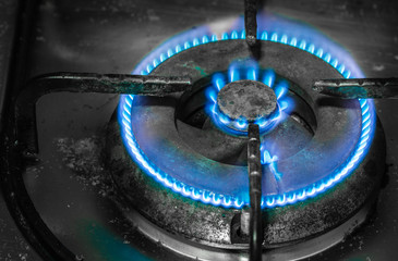 blue color cooker fire closeup