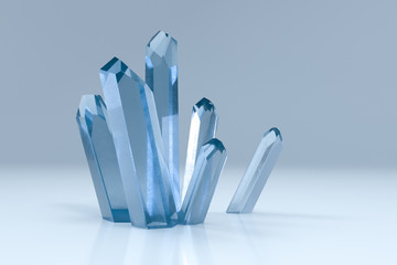 A cluster of blue magic crystal gather together, 3d rendering.