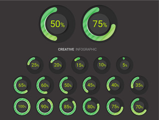Set of circle percentage diagrams from 0 to 100 ready-to-use for web design, user interface (UI). 