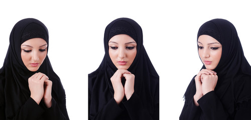 Muslim young woman wearing hijab on white