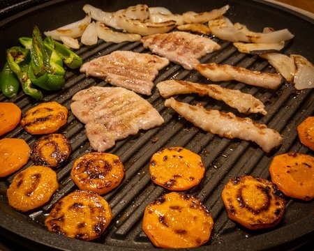 grilled meat and vegetables