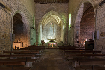 Fototapeta premium Main nave and altar in Church of Saint Catherine in Carlux. Dordogne valley, Aquitaine, France