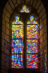 Stained glass in Church of Saint Catherine in Carlux. Dordogne valley, Aquitaine,  France