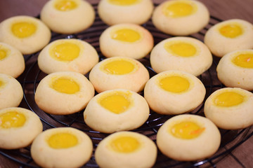 Close-up. Cookies filled with orange jam.