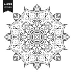 Decorative monochrome ethnic mandala pattern. Anti-stress coloring book page for adults. Hand drawn illustration