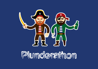 Naklejka premium Plunderathon vector. Pirates cartoon character. Buccaneer icon vector. Important day