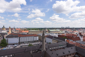 Naklejka na ściany i meble Munich city center and old town skyline view to old town with roofs and spires