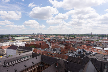 Munich city center and old town skyline view to old town with roofs and spires