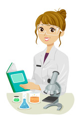 Teen Girl Chemist Student Illustration