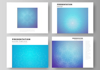 The minimalistic abstract vector illustration layout of the presentation slides design business templates. Big Data Visualization, geometric communication background with connected lines and dots.