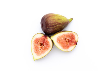 Fig fruits isolated on white background. Top view. Flat lay pattern