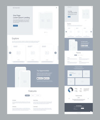 Fototapeta na wymiar One page website design template for business. Landing page wireframe. Flat modern responsive design. Ux ui website template. Concept mockup layout for development. Best convert page.