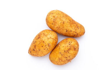 Potatoes isolated on white background. Flat lay. Top view.