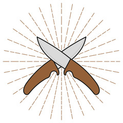 Crossed color knives. Vector illustration.